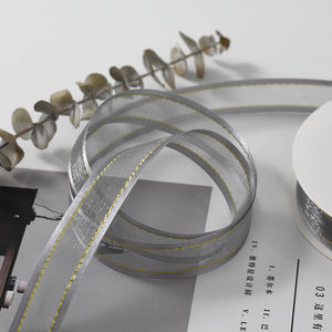 Effen Kleur 2.5Cm Midden Organza Rand Satijnen Lint 100% Polyester Doorschijnend Met Gouden Draad Voor Geschenkverpakking En Diy Decoraties - Product Image 6