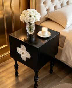 Black Clover Shell Inlay Side <b>Table</b> Modern Living Room <b>End</b> <b>Table</b> with Turned Wood Legs - Product Image 3