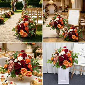 Burgundy Orange Pink Realistic <b>Artificial</b> <b>Flower</b> Arrangement Silk Rose <b>Hydrangea</b> Modern Centerpiece for Wedding Table Decor - Product Image 4