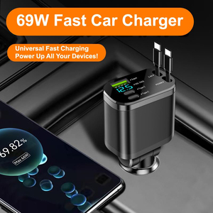 Chất lượng cao Max 100 wát sạc nhanh có thể thu vào USB Car Charger 4 trong 1 Car <span class=keywords><strong>Wireless</strong></span> Charger Loại C <span class=keywords><strong>Adapter</strong></span> với LED hiển thị - Product Image 2