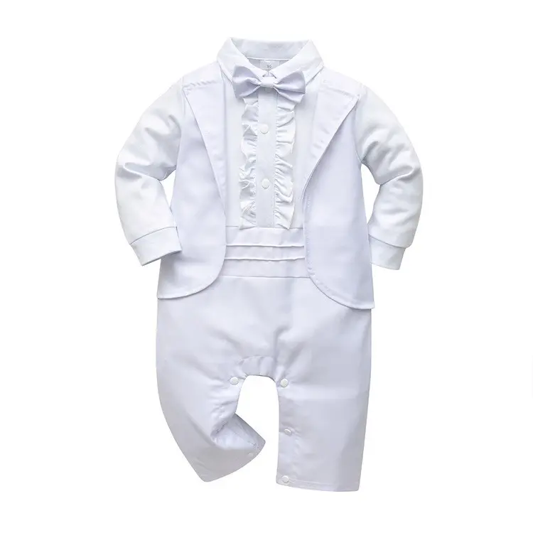 Cotton Gentleman Boys Clothes Long Sleeve Shirt Rompers Pants White Baby Set