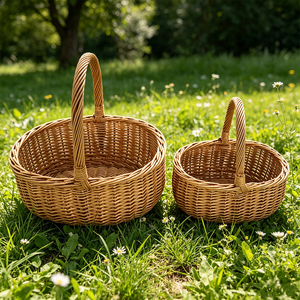 Ensemble de paniers à <span class=keywords><strong>fruits</strong></span> en rotin avec poignée, <span class=keywords><strong>panier</strong></span> tissé pour organiser la cuisine, le rangement de la table, la présentation de cadeaux, la décoration de la maison - Product Image 4