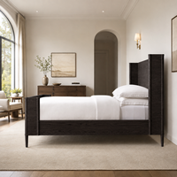 Cadre de lit en bois massif naturel de style américain classique moderne avec tête de lit haute à volants et pieds effilés, mobilier de chambre principale