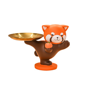 Cute Resin Red Panda Figurine With Tray For Home Desktop Decoration Feng Shui Style Key Holder Living Room Decor - Product Image 5