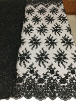 Tissu en Tulle Lourd 100% Polyester Noir avec Broderie Métallique, Perles et Paillettes pour Robes de Mariée Écologiques