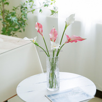 B-1163 Fleurs artificielles de haute qualité faites à la main, longues tiges en PU, pour mariée, fleurs de mariage artificielles, lys calla à double tête