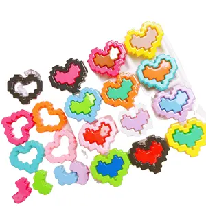 2024 new products Acrylic painted color pixel frame beaded DIY phone chain accessories heart-shaped beads