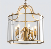 Lustre de cage à oiseaux rétro américain tout en cuivre pour la maison, le couloir, la salle à manger, l'escalier et la lampe cylindrique en verre.