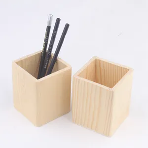 HOYE शिल्प पेंसिल धारक बॉक्स डेस्क सामान कंटेनर ठोस लकड़ी की कलम धारक