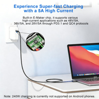 Câble de données USB-C tressé en nylon ULT-unite OEM, PD3.1 240W 48V 5A, charge rapide, transfert de données 480 Mbps pour ordinateur
