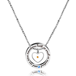 Collier pendentif en acier inoxydable résistant au ternissement, avec anneau rond, lettre gravée, cœur et graines de moutarde, bijou de foi - Product Image 6