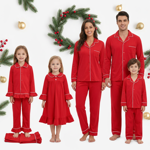 Christmas Family Matching Pajamas Red Cotton Sleepwear Long Sleeve Pants 2Pcs Sets & Gown Pajamas Adult Kids Matching Outfits - Product Image 1