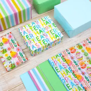 Confezione regalo per il giorno di pasqua carta da regalo regalo di compleanno a righe colorate carta velina carina per prodotti di carta transfrontalieri all'ingrosso
