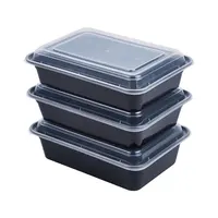 Fabricante de plástico negro rectangular cajas de almuerzo de plástico desechables cajas de comida para llevar