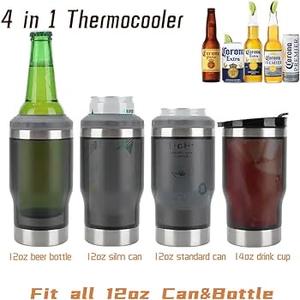 Thermos isotherme en acier inoxydable 4 en 1 pour canettes et bouteilles de bière de 12 oz, idéal pour le camping - Product Image 3