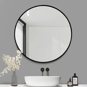 مرآة حمام معدنية مستديرة بإطار مستطيل من سبائك الألومنيوم ديكور منزلي مرآة حمام برونزية سوداء عميقة