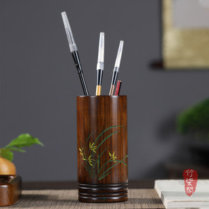Bamboo Pen Holder Round Uv Printing Orchid Design For Desk Use - Product Image 1