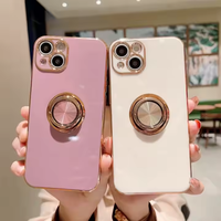 Galvanoplastie Cd Texture Soft Tpu Antichoc Téléphone Cas pour Iphone 16 Pro Max 15 Plus 14 13 Anneau Titulaire Stand Téléphone Sacs pour S24