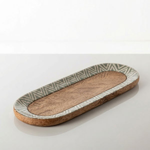 Handmade Oval Wood Platter With Geometric Pattern Decorative Serving <b>Tray</b> Tools - Product Image 3