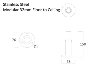 Barre d'appui modulaire du sol au <span class=keywords><strong>plafond</strong></span>, 32 mm, acier inoxydable 304 - Product Image 5