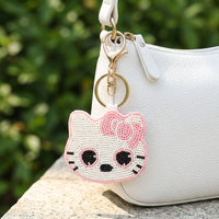 Breloque de sac personnalisée en perles DIY, accessoire de sac à main en feutre chaton Kawaii fait main avec bordure de contour de précision, cadeau