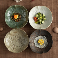 Assiette en céramique irrégulière NEWELL en forme de feuille de lotus, style japonais Wabi Sabi, pour le camping, la restauration et la mise en table