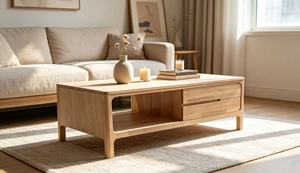 Table basse de rangement solide de qualité supérieure avec tiroirs et étagère ouverte, table centrale minimaliste de style nordique pour salon - Product Image 6