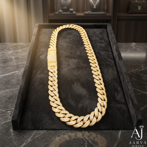 Collier chaîne cubaine en argent sterling 925 plaqué or avec moissanite, bijou unisexe brillant rond style hip-hop, idéal comme cadeau - Product Image 1