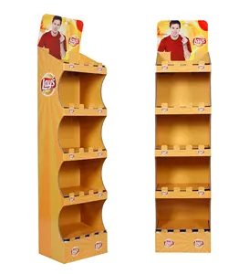 Supermarket Promotion Single Wall Corrugated Chips Shelf Cardboard Floor Stand Display