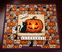 Tapis de Mahjong Américain Antidérapant Personnalisé pour Halloween, Couverture de Table de Jeu en Caoutchouc Insonorisé Motif Citrouille Effrayante, Vente en Gros