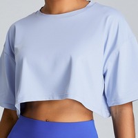 Camiseta Corta de Yoga para Mujer, Cuello Redondo, Manga Corta, 100% Algodón, Secado Rápido, Ecológica, Transpirable, Corte Ajustado, Estilo Casual de Verano