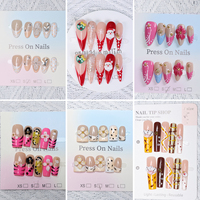 Prix d'usine Faux ongles à presser en acrylique, longs, forme amande, dorés à la feuille d'or, couvrance totale, avec nœud 3D et paillettes, logo personnalisé, vente en gros pour détaillants