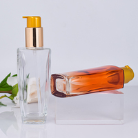 Distributeur de shampooing de luxe transparent de 100ml, pompe à lotion pour les mains en aluminium carré, anneau moyen, bouteille de couleur orange pour cosmétiques