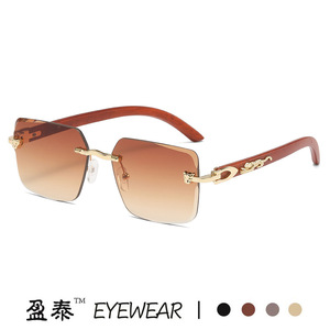 Yingtai Eyewear Frameless <b>Square</b> Sunglasses UV400 Metal <b>Frame</b> Women's Fashion Sunshades <b>Gold</b> Color - Product Image 5