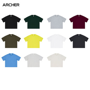 <span class=keywords><strong>Camiseta</strong></span> de hombre de algodón 100% de 400G, cuello redondo, corte holgado, color liso, para primavera/verano, con soporte para logotipo personalizado, venta al por mayor para atuendos diarios. - Product Image 2