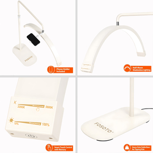 Lámpara LED FOSOTO Beauty Gold <span class=keywords><strong>Moonlight</strong></span> para Pestañas, Luz de Anillo LED para Camilla de Salón, Lámpara para Pestañas con Soporte para Teléfono para Spa y Estética - Product Image 2