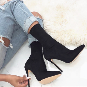 Wholesale Stretch Fabric Women Sandals Shoes High Heel Pointed Toe Ankle <b>Boots</b> Women Short <b>Boots</b> - Product Image 1