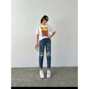 T-shirt basique imprimé pour femme, 100% coton jersey, respirant, manches régulières - Product Image 2