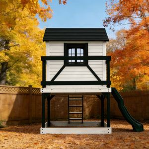 Popular and Classic Double Layer Outdoor Children's Wooden Playhouse with a <b>Slide</b> and Climbing Frame - Product Image 5