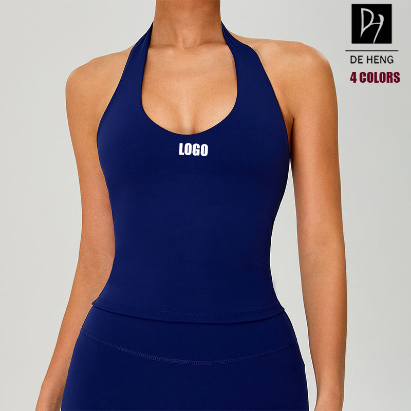 Custom New Trend Active Fitness Women Sports Wear Nude Feeling Halter Neck Quick Drying Backless Gym Yoga Tank Top For Women
