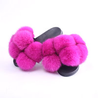 Nouveau été femmes boule fourrure diapositives pour femmes en gros fourrure pom pom plate-forme sandales