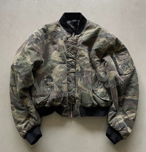 Manteau imprimé à double fermeture éclair en toile de canard en coton personnalisé Vêtements d'extérieur vintage délavés à l'acide Blousons bombardier camouflage pour hommes - Product Image 1