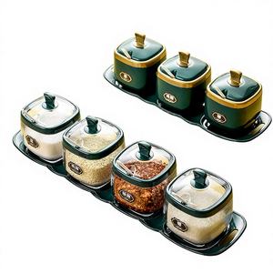 Kitchen Seasoning Canister Set Box Plastic Jars <b>Storage</b> Sugar Salt Pepper Sealed Container Lid Spoons Tray Eco-Friendly White - Product Image 1