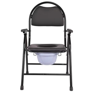 Folding Toilet <b>Chair</b> Carbon Steel Reinforced Black Seat With Basin For Elderly And Pregnant Women Health Use - Product Image 4