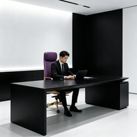 Chaise de bureau exécutive en PU violet à dossier haut, ergonomique, avec accoudoirs dorés, pivotante et réglable pour le bureau à domicile