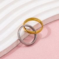 Fenny 18K Plaqué Or Mode Lisse Brillant Bicolore Double Cercle Large Anneau Pour Les Femmes Bijoux En Acier Inoxydable En Gros Bijoux