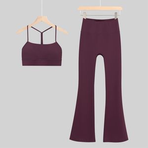 Custom LogoFashion Custom Bra Sorts <b>Flare</b> Leggings Fitness Sports Women Yoga Two Pieces Set - Product Image 2