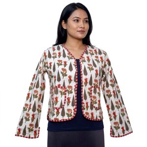 New Collection 100% Cotton Eco-Friendly Reversible Quilted Short Printed Autumn/Winter <b>Women's</b> Boho Streetwear Floral Stripe - Product Image 1
