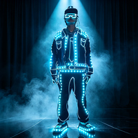 Traje LED de mezclilla estilo Hip Hop con luces, disfraz luminoso Tron para adultos, ideal para escenarios, baile robótico, discotecas, bares y eventos en vivo.