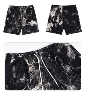 Ropa personalizada para exteriores, pantalones cortos negros para hombre, ropa de calle de verano, cintura elástica, pantalones cortos teñidos con lazo - Product Image 2